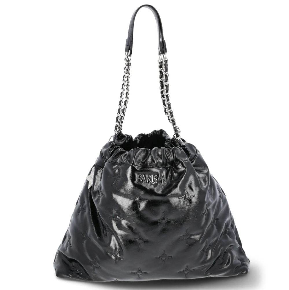 Paris Hilton London Quilted Shoulder Bag with Chain Straps, Black